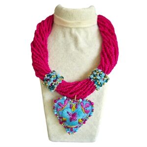 Hand embroidered Heart Necklace